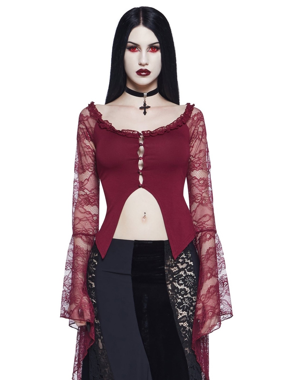 Dolls Kill Widow MY VERY NATURE LONG SLEEVE TOP - DARK RED Size Medium NEW - Picture 10 of 11